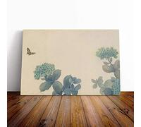 Big Box Art Canvas Print Wall Art Hishida Shunso Hydrangeas Butterfly Oriental | Mounted & Stretched Box Frame Picture | Home Decor for Kitchen, Living Room, Bedroom, Hallway, Multi-Colour, 24x16 Inch