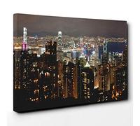 Big Box Art Canvas Print Wall Art Hong Kong City Skyline (1) | Mounted and Stretched Box Frame Picture | Home Decor for Kitchen, Living, Dining Room, Bedroom, Hallway, Multi-Colour, 20x14 Inch