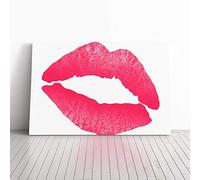 Big Box Art Canvas Print Wall Art Hot Pink Lips Kiss | Mounted and Stretched Box Frame Picture | Home Decor for Kitchen, Living, Dining Room, Bedroom, Hallway, Multi-Colour, 20x14 Inch