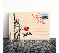 Big Box Art Canvas Print Wall Art I Love New York City Postcard | Mounted and Stretched Box Frame Picture | Home Decor for Kitchen, Living, Dining Room, Bedroom, Hallway, Multi-Colour, 24x16 Inch