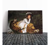 Big Box Art Canvas Print Wall Art James Tissot Young Lady in a Boat | Mounted & Stretched Box Frame Picture | Home Decor for Kitchen, Living Room, Bedroom, Hallway, Multi-Colour, 20x14 Inch