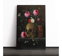 Big Box Art Canvas Print Wall Art Jan Van Kessel Skull and Flowers | Mounted and Stretched Box Frame Picture | Home Decor for Kitchen, Living Room, Bedroom, Hallway, Multi-Colour, 20x14 Inch