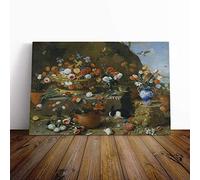 Big Box Art Canvas Print Wall Art Jan Van Kessel Still Life Flowers, Birds and Rabbit | Mounted & Stretched Box Frame Picture | Home Decor for Kitchen, Living Room, Bedroom, Multi-Colour, 24x16 Inch