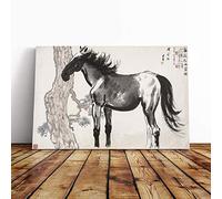 Big Box Art Canvas Print Wall Art Jin Nong Horse Oriental | Mounted and Stretched Box Frame Picture | Home Decor for Kitchen, Living, Dining Room, Bedroom, Hallway, Multi-Colour, 20x14 Inch