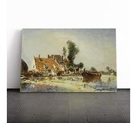Big Box Art Canvas Print Wall Art Johan Jongkind Houses at Crooswijk | Mounted & Stretched Box Frame Picture | Home Decor for Kitchen, Living Room, Bedroom, Hallway, Multi-Colour, 20x14 Inch