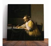 Big Box Art Canvas Print Wall Art Johannes Vermeer A Lady Writing | Mounted and Stretched Box Frame Picture | Home Decor for Kitchen, Living Room, Bedroom, Hallway, Muli-Colour, 20x20 Inch