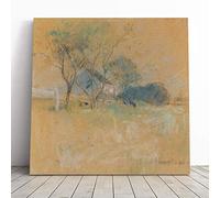 Big Box Art Canvas Print Wall Art John Henry Twachtman House nd Tree | Mounted & Stretched Box Frame Picture | Home Decor for Kitchen, Living Room, Bedroom, Hallway, Multi-Colour, 20x20 Inch