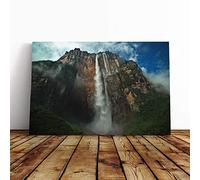 Big Box Art Canvas Print Wall Art Landscape Angel Falls Waterfall | Mounted and Stretched Box Frame Picture | Home Decor for Kitchen, Living Room, Bedroom, Hallway, Multi-Colour, 20x14 Inch