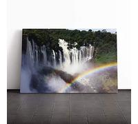 Big Box Art Canvas Print Wall Art Landscape Angola Forest Rainbow Waterfall | Mounted & Stretched Box Frame Picture | Home Decor for Kitchen, Living Room, Bedroom, Hallway, Multi-Colour, 20x14 Inch