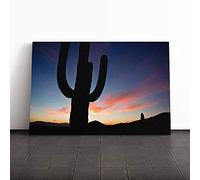 Big Box Art Canvas Print Wall Art Landscape Arizona Sunset Cactus | Mounted and Stretched Box Frame Picture | Home Decor for Kitchen, Living Room, Bedroom, Hallway, Multi-Colour, 20x14 Inch