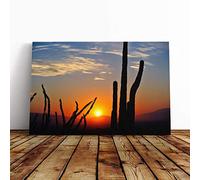 Big Box Art Canvas Print Wall Art Landscape Cactus Sunset (2) | Mounted and Stretched Box Frame Picture | Home Decor for Kitchen, Living, Dining Room, Bedroom, Hallway, Multi-Colour, 30x20 Inch