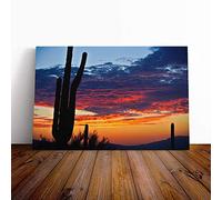 Big Box Art Canvas Print Wall Art Landscape Cactus Sunset | Mounted and Stretched Box Frame Picture | Home Decor for Kitchen, Living, Dining Room, Bedroom, Hallway, Multi-Colour, 30x20 Inch