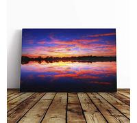 Big Box Art Canvas Print Wall Art Landscape Evening Sunset Lake (3) | Mounted & Stretched Box Frame Picture | Home Decor for Kitchen, Living Room, Bedroom, Hallway, Multi-Colour, 30x20 Inch