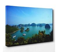 Big Box Art Canvas Print Wall Art Landscape Halong Bay Vietnam (1) | Mounted and Stretched Box Frame Picture | Home Decor for Kitchen, Living Room, Bedroom, Hallway, Multi-Colour, 20x14 Inch