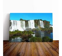 Big Box Art Canvas Print Wall Art Landscape Iguazu Falls Brazil Waterfall | Mounted & Stretched Framed Picture | Home Decor for Kitchen, Living Room, Bedroom, Hallway, Multi-Colour, 20x14 Inch