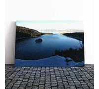 Big Box Art Canvas Print Wall Art Landscape Lake Tahoe and Forest | Mounted and Stretched Box Frame Picture | Home Decor for Kitchen, Living Room, Bedroom, Hallway, Multi-Colour, 30x20 Inch