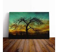 Big Box Art Canvas Print Wall Art Landscape Lone Tree Setting Sun | Mounted and Stretched Box Frame Picture | Home Decor for Kitchen, Living Room, Bedroom, Hallway, Multi-Colour, 30x20 Inch