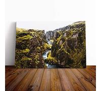 Big Box Art Canvas Print Wall Art Landscape Tectonic Plates Iceland | Mounted & Stretched Box Frame Picture | Home Decor for Kitchen, Living Room, Bedroom, Hallway, Multi-Colour, 30x20 Inch