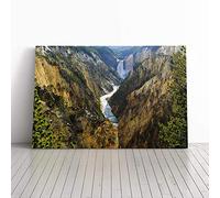 Big Box Art Canvas Print Wall Art Landscape Waterfall Yellowstone Wyoming USA | Mounted & Stretched Box Frame Picture | Home Decor for Kitchen, Living Room, Bedroom, Hallway, Multi-Colour, 30x20 Inch
