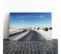 Big Box Art Canvas Print Wall Art Landscape Wind Turbine Road | Mounted and Stretched Box Frame Picture | Home Decor for Kitchen, Living, Dining Room, Bedroom, Hallway, Multi-Colour, 24x16 Inch