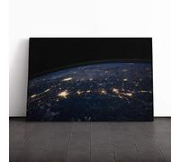 Big Box Art Canvas Print Wall Art Lights Earth from Space | Mounted and Stretched Box Frame Picture | Home Decor for Kitchen, Living, Dining Room, Bedroom, Hallway, Multi-Colour, 24x16 Inch