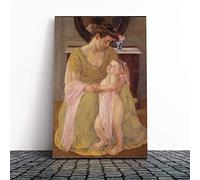 Big Box Art Canvas Print Wall Art Mary Cassatt Mother with Child, Rose Scarf | Mounted & Stretched Box Frame Picture | Home Decor for Kitchen, Living Room, Bedroom, Hallway, Multi-Colour, 24x16 Inch