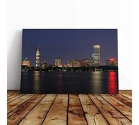 Big Box Art Canvas Print Wall Art Massachusetts Boston Skyline USA 2 | Mounted & Stretched Box Frame Picture | Home Decor for Kitchen, Living Room, Bedroom, Hallway, Multi-Colour, 20x14 Inch