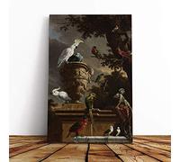 Big Box Art Canvas Print Wall Art Melchior d'Hondecoeter Monkeys and Birds | Mounted & Stretched Box Frame Picture | Home Decor for Kitchen, Living Room, Bedroom, Hallway, Multi-Colour, 20x14 Inch