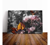 Big Box Art Canvas Print Wall Art Monarch Butterflies on Pink Flowers (1) | Mounted & Stretched Framed Picture | Home Decor for Kitchen, Living Room, Bedroom, Hallway, Multi-Colour, 24x16 Inch
