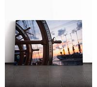 Big Box Art Canvas Print Wall Art Nautical Ship Helm | Mounted and Stretched Box Frame Picture | Home Decor for Kitchen, Living, Dining Room, Bedroom, Hallway, Multi-Colour, 24x16 Inch