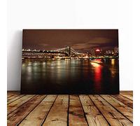 Big Box Art Canvas Print Wall Art New York City Lights Reflecting Skyline | Mounted & Stretched Framed Picture | Home Decor for Kitchen, Living Room, Bedroom, Hallway, Multi-Colour, 30x20 Inch