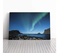 Big Box Art Canvas Print Wall Art Northern Lights Blue Sky Iceland | Mounted and Stretched Box Frame Picture | Home Decor for Kitchen, Living Room, Bedroom, Hallway, Multi-Colour, 30x20 Inch
