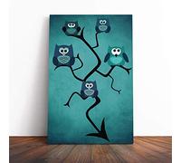 Big Box Art Canvas Print Wall Art Owls in a Tree (2) | Mounted and Stretched Box Frame Picture | Home Decor for Kitchen, Living, Dining Room, Bedroom, Hallway, Multi-Colour, 30x20 Inch