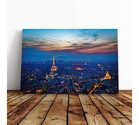 Big Box Art Canvas Print Wall Art Paris Eiffel Tower Skyline | Mounted and Stretched Box Frame Picture | Home Decor for Kitchen, Living, Dining Room, Bedroom, Hallway, Multi-Colour, 20x14 Inch