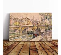 Big Box Art Canvas Print Wall Art Paul Signac Tugboat at The Pont Neuf Paris | Mounted & Stretched Box Frame Picture | Home Decor for Kitchen, Living Room, Bedroom, Hallway, Multi-Colour, 24x16 Inch