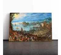 Big Box Art Canvas Print Wall Art Pieter Bruegel The Elder Fish Market | Mounted & Stretched Box Frame Picture | Home Decor for Kitchen, Living Room, Bedroom, Hallway, Multi-Colour, 20x14 Inch