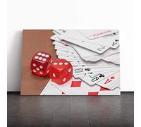 Big Box Art Canvas Print Wall Art Red Dice and Deck of Cards | Mounted and Stretched Box Frame Picture | Home Decor for Kitchen, Living, Dining Room, Bedroom, Hallway, Multi-Colour, 24x16 Inch