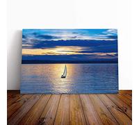 Big Box Art Canvas Print Wall Art Sailing Boat Lake | Mounted and Stretched Box Frame Picture | Home Decor for Kitchen, Living, Dining Room, Bedroom, Hallway, Multi-Colour, 30x20 Inch