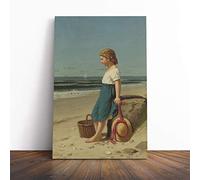 Big Box Art Canvas Print Wall Art Samuel S. Carr Young Girl on The Beach | Mounted & Stretched Box Frame Picture | Home Decor for Kitchen, Living Room, Bedroom, Hallway, Multi-Colour, 20x14 Inch