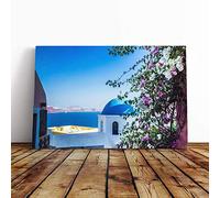 Big Box Art Canvas Print Wall Art Santorini Blue Domed Church Greece 2 | Mounted & Stretched Box Frame Picture | Home Decor for Kitchen, Living Room, Bedroom, Hallway, Multi-Colour, 20x14 Inch