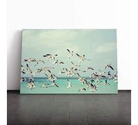 Big Box Art Canvas Print Wall Art Seagulls Over The Sea | Mounted and Stretched Box Frame Picture | Home Decor for Kitchen, Living, Dining Room, Bedroom, Hallway, Multi-Colour, 20x14 Inch