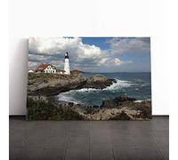 Big Box Art Canvas Print Wall Art Seascape Lighthouse Maine USA | Mounted and Stretched Box Frame Picture | Home Decor for Kitchen, Living, Dining Room, Bedroom, Hallway, Multi-Colour, 30x20 Inch
