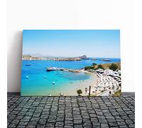 Big Box Art Canvas Print Wall Art Seascape Lindos Beach Rhodes | Mounted and Stretched Box Frame Picture | Home Decor for Kitchen, Living, Dining Room, Bedroom, Hallway, Multi-Colour, 30x20 Inch