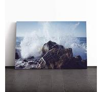 Big Box Art Canvas Print Wall Art Seascape Wave Against The Rock | Mounted and Stretched Box Frame Picture | Home Decor for Kitchen, Living Room, Bedroom, Hallway, Multi-Colour, 24x16 Inch
