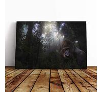 Big Box Art Canvas Print Wall Art Silverback Gorilla in The Jungle | Mounted and Stretched Box Frame Picture | Home Decor for Kitchen, Living Room, Bedroom, Hallway, Multi-Colour, 20x14 Inch