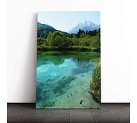 Big Box Art Canvas Print Wall Art Slovenia Lake and Mountain Landscape (3) | Mounted & Stretched Box Frame Picture | Home Decor for Kitchen, Living Room, Bedroom, Hallway, Multi-Colour, 24x16 Inch