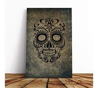 Big Box Art Canvas Print Wall Art Sugar Skull Tattoo (1) | Mounted and Stretched Box Frame Picture | Home Decor for Kitchen, Living, Dining Room, Bedroom, Hallway, Multi-Colour, 30x20 Inch