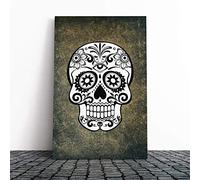 Big Box Art Canvas Print Wall Art Sugar Skull Tattoo (5) | Mounted and Stretched Box Frame Picture | Home Decor for Kitchen, Living, Dining Room, Bedroom, Hallway, Multi-Colour, 20x14 Inch