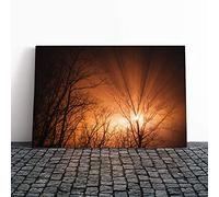 Big Box Art Canvas Print Wall Art Sun Rays Through The Trees | Mounted and Stretched Box Frame Picture | Home Decor for Kitchen, Living, Dining Room, Bedroom, Hallway, Multi-Colour, 30x20 Inch