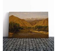 Big Box Art Canvas Print Wall Art T.W. Whittredge Indian Encamptment | Mounted & Stretched Box Frame Picture | Home Decor for Kitchen, Living Room, Bedroom, Hallway, Multi-Colour, 20x14 Inch